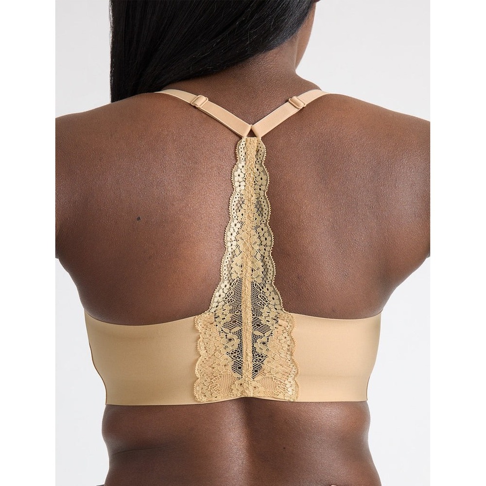 Knix Womens Lace Racerback Seamless Bra Size XXL+ Nude‎ Tan Wireless Pull-over